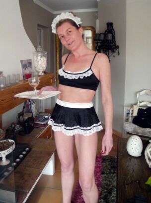 Mature strips maid uniform and
